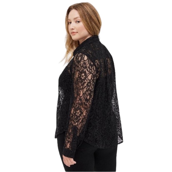 TORRID woman's plus size 2X Madison black lace button up long sleeve top shirt - Picture 2 of 15